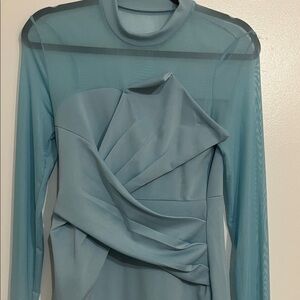 New Elegant Blue Long Sleeve Dress